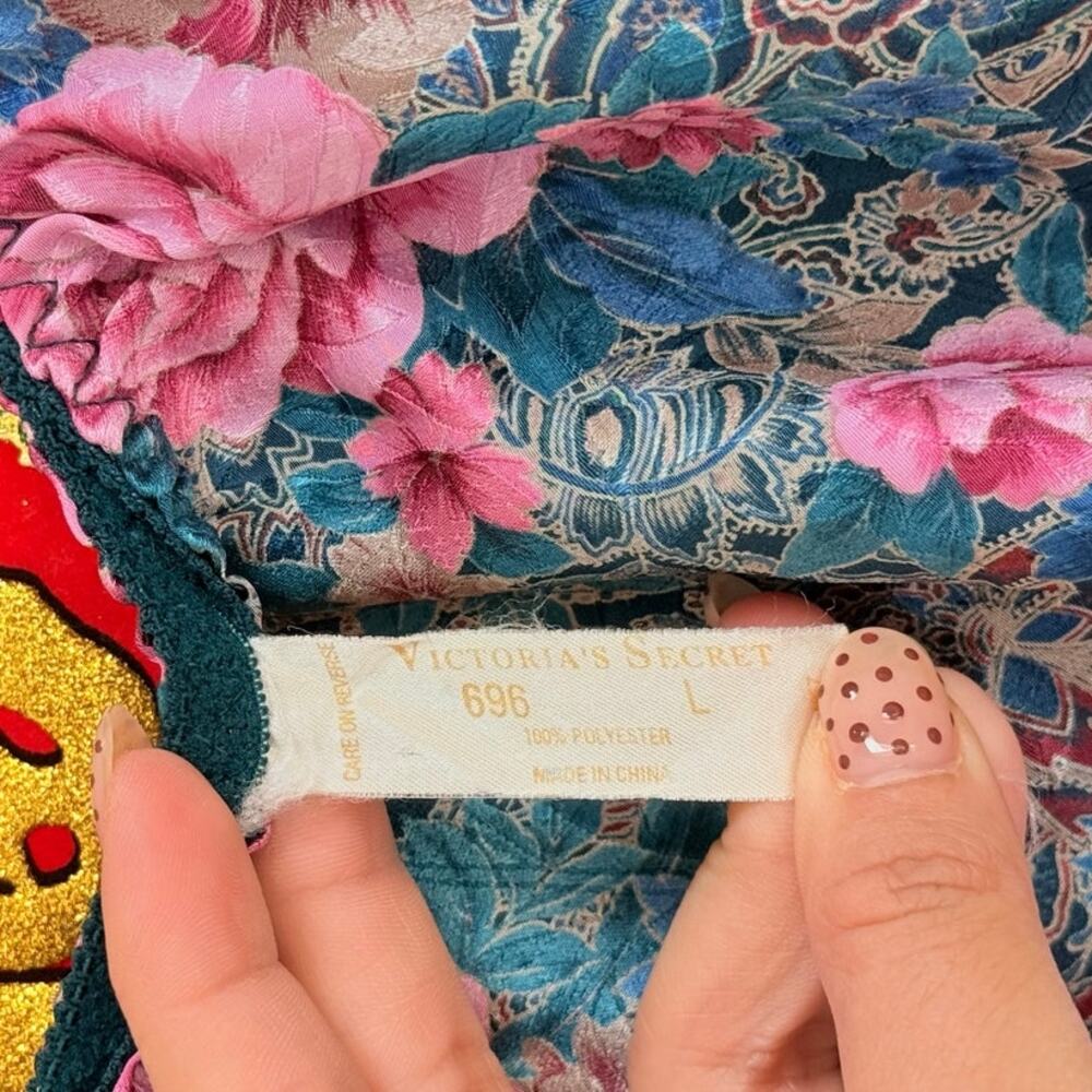 Vintage Victoria Secret Gold Label 2pcs Nightie Undie Satin Floral Sleep Shirt - Picture 5 of 7